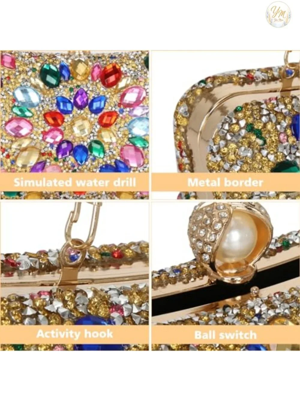 Sparkling Rhinestone Evening Bag with Detachable Chains - Luxury Clutch